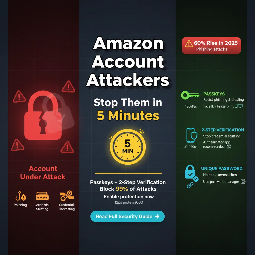 Amazon account attackers warning 2025 with passkeys and 2-step verification lockdown