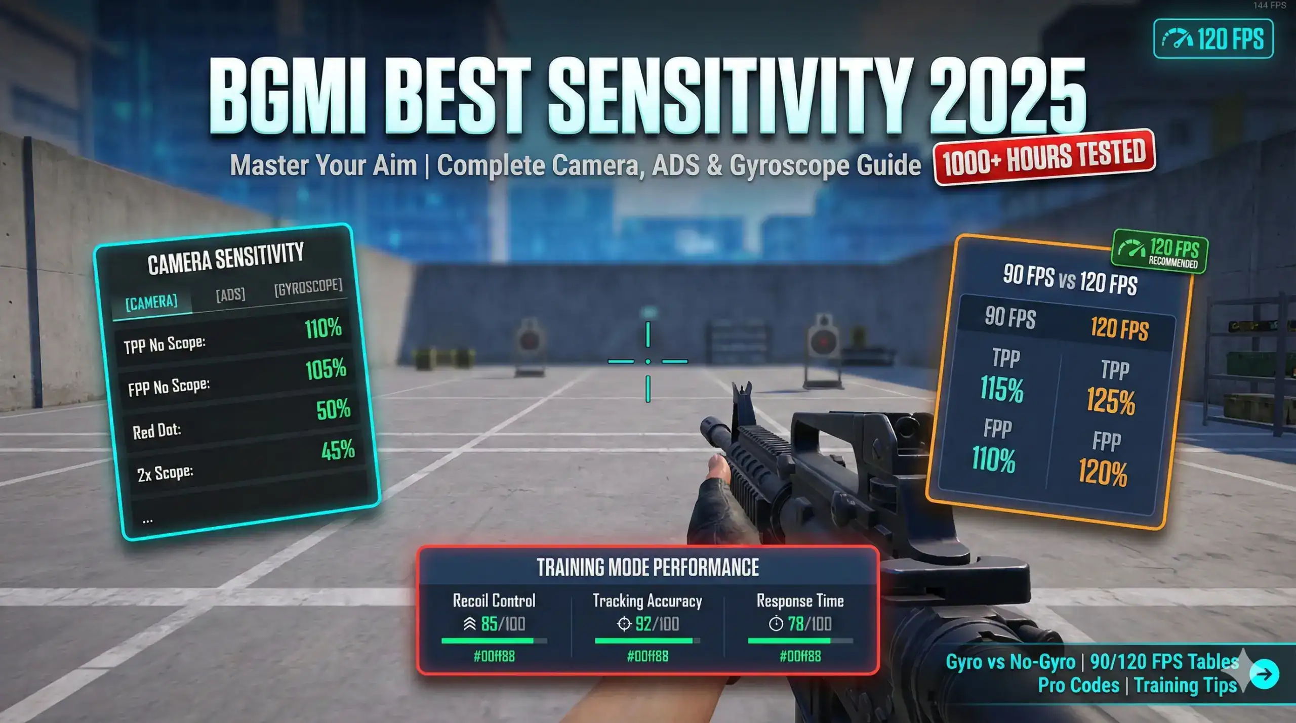 BGMI best sensitivity settings 2025 hero image with complete guide to camera, ADS, gyroscope, and training mode