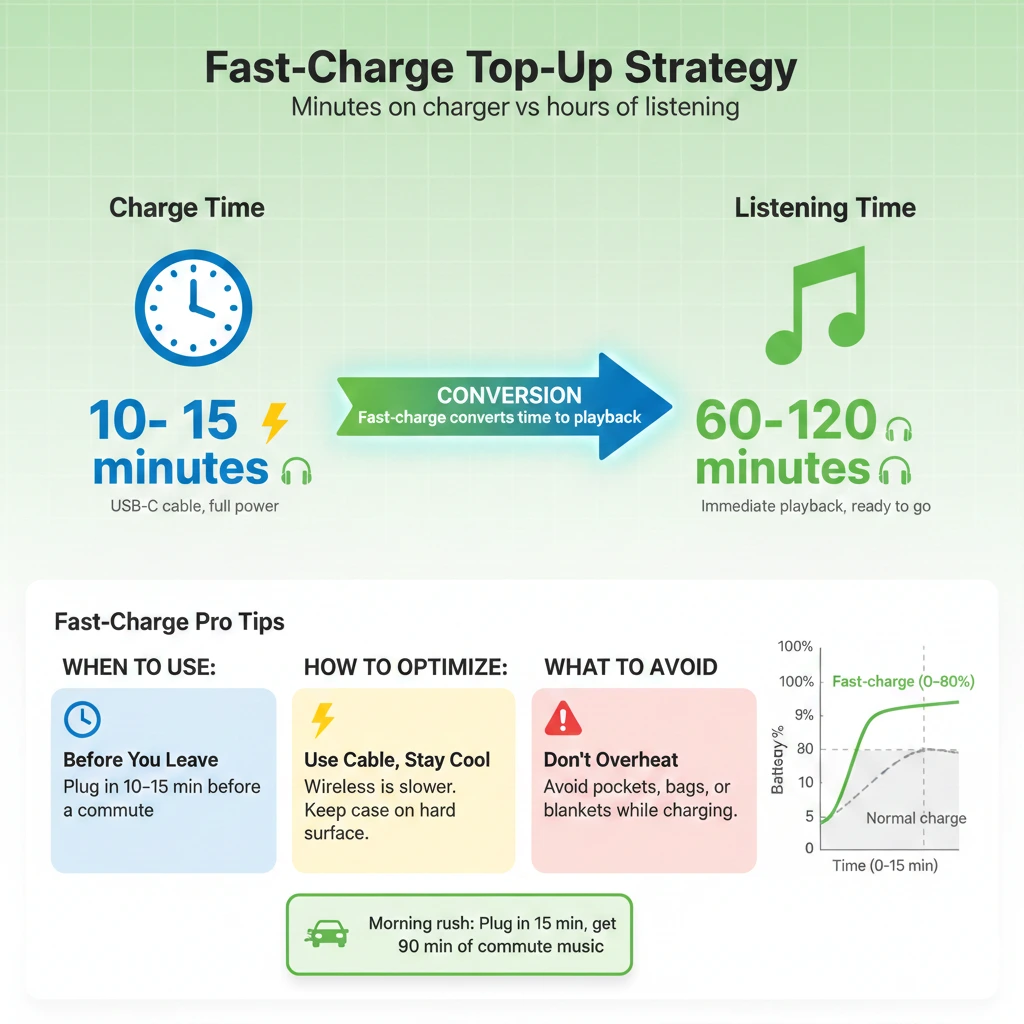 how long to charge earbuds fast charge 10 to 15 minutes top up