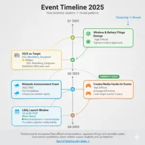 Timeline cards for nintendo switch 2 release date window 2025 leaks timeline