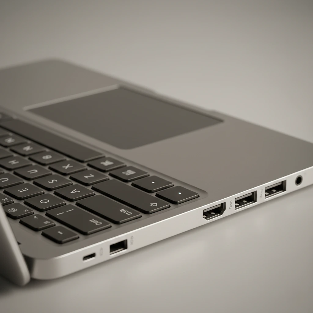 best laptop under 30000 showing ports and keyboard close up