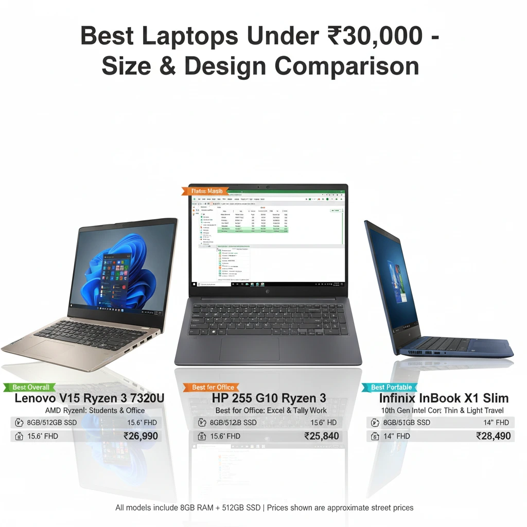 comparison of laptops under 30000 with SSD and 8GB RAM