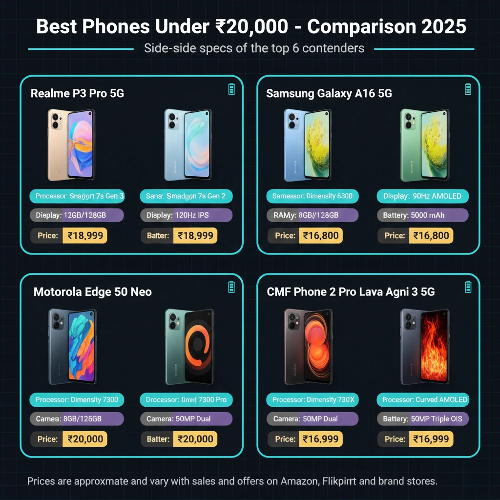 comparison chart for best phone under 20000 models and key specs