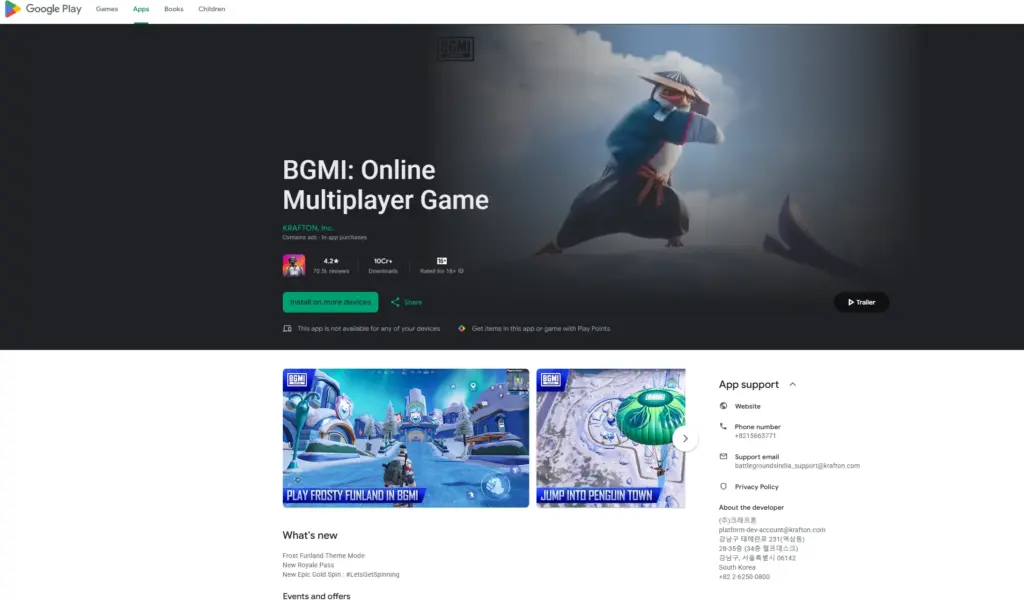 bgmi download apk official Google Play listing by KRAFTON