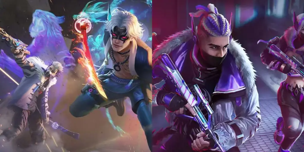 Free Fire hero image showing battle royale action moment with player character in intense combat, weapon engagement, and fast-paced mobile gaming excitement