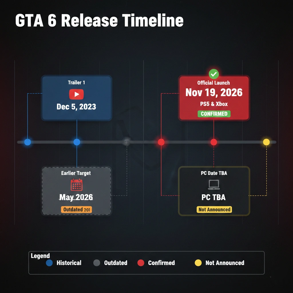 GTA 6 release date & platforms timeline from first trailer to Nov 19, 2026
