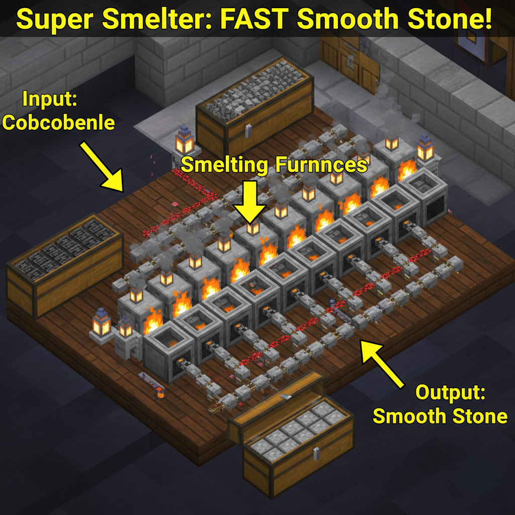 how to get smooth stone fast in minecraft using a simple super smelter