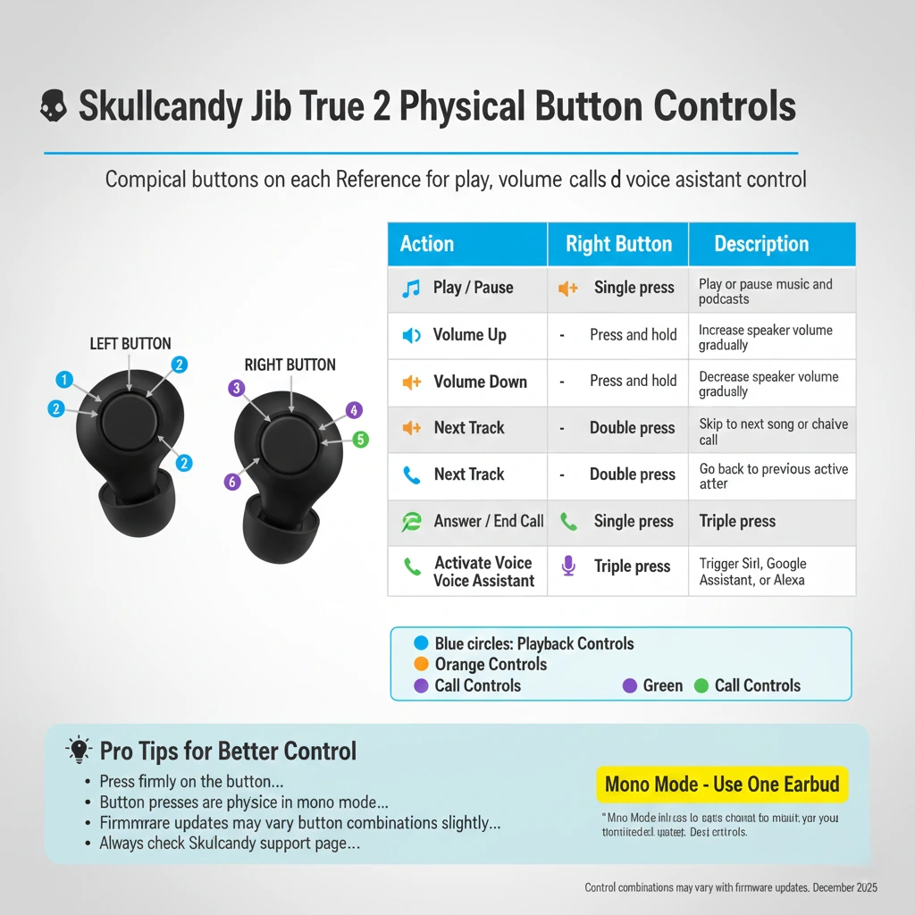 skullcandy jib true 2 touch controls chart and buttons