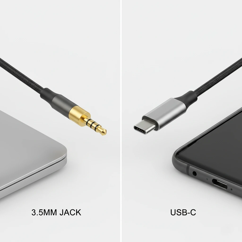 3.5 mm and USB C wired earbuds connectors side by side