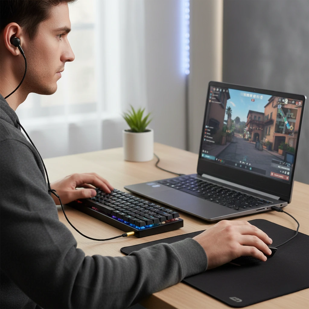 wired earbuds for gaming on a laptop