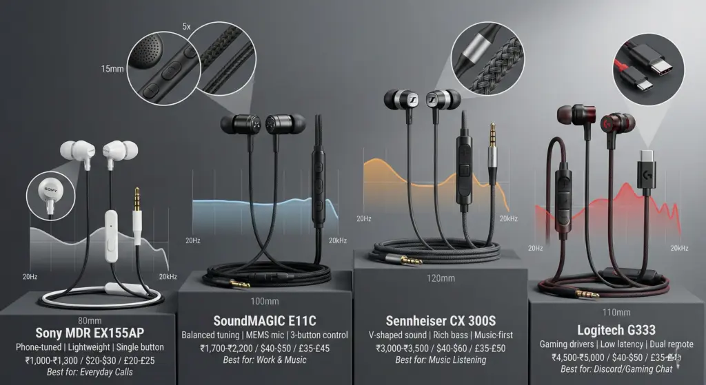 comparison of best wired earbuds with mic for calls and gaming