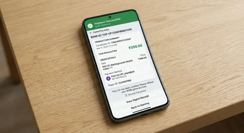 how to buy BGMI UC India 2026 - UPI checkout confirmation