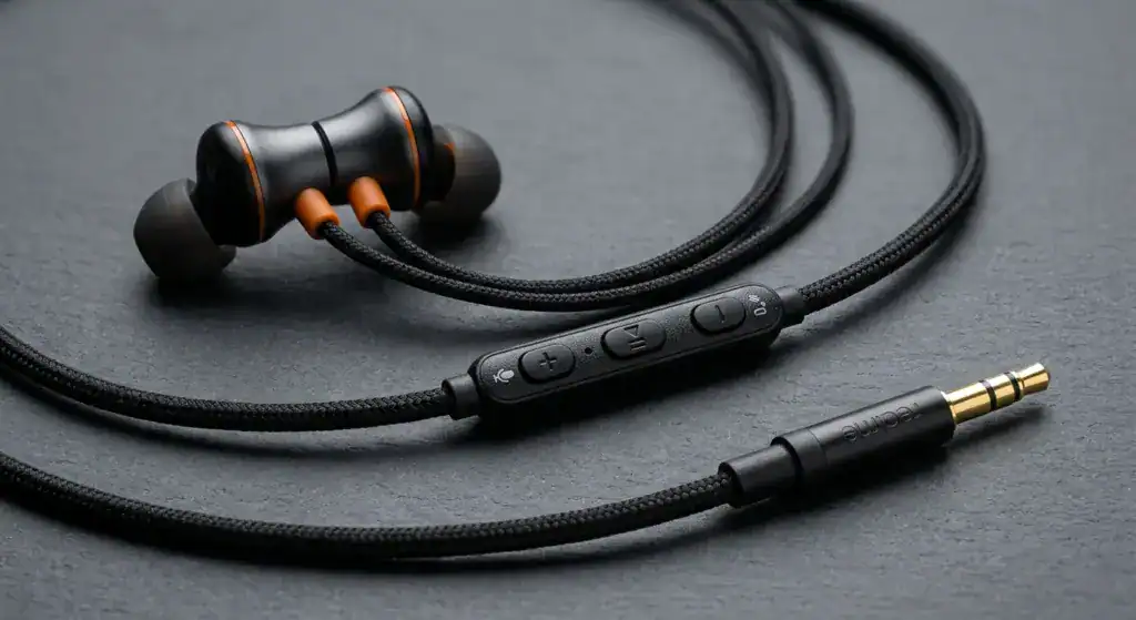 best wired earbuds under 1000 India 2026 - Realme Buds 2 braided cable close-up
