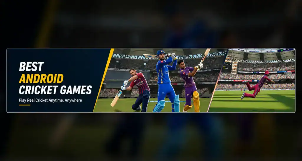 Android phone showing a realistic mobile cricket game for Indian players