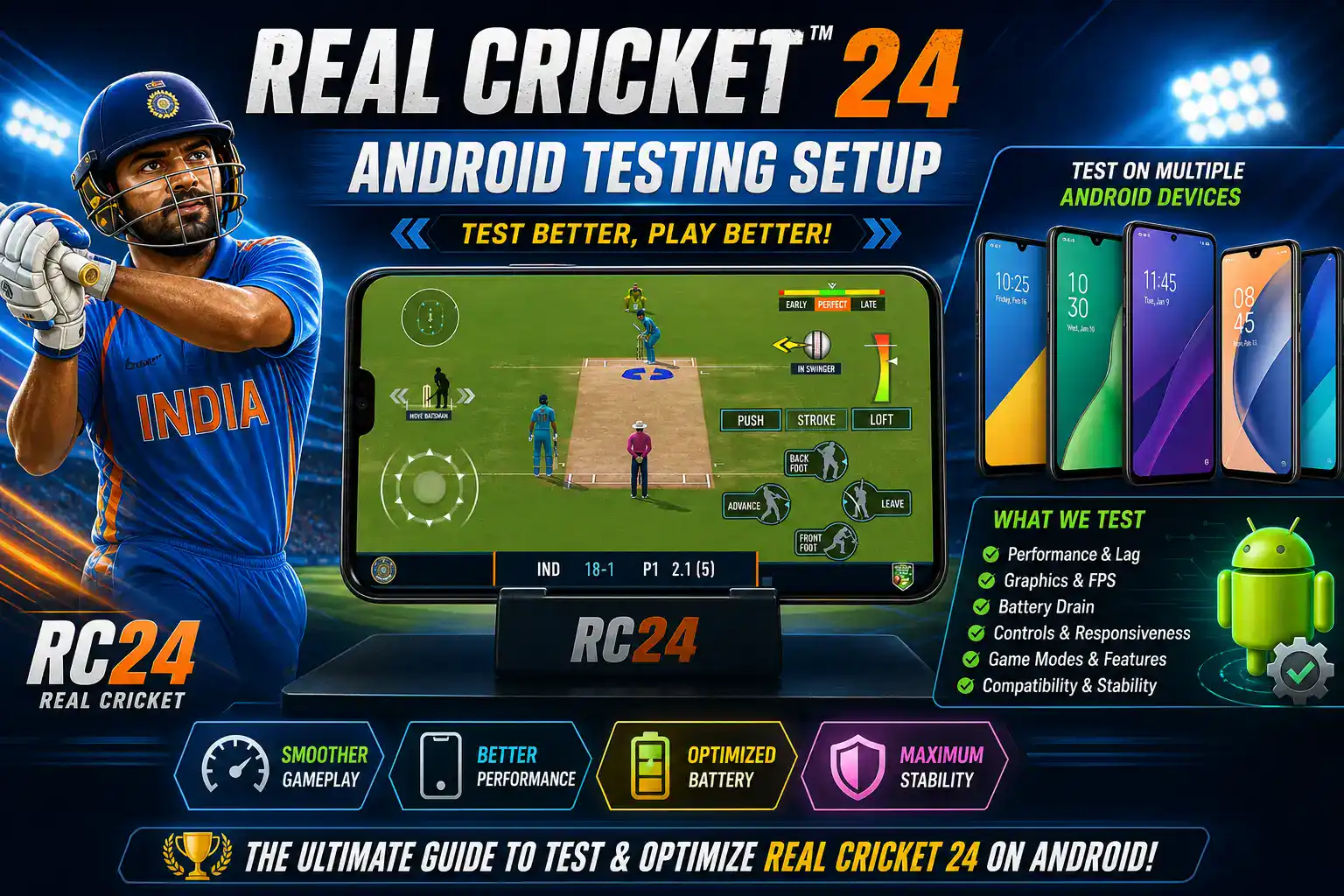 Real Cricket 24 Android testing setup