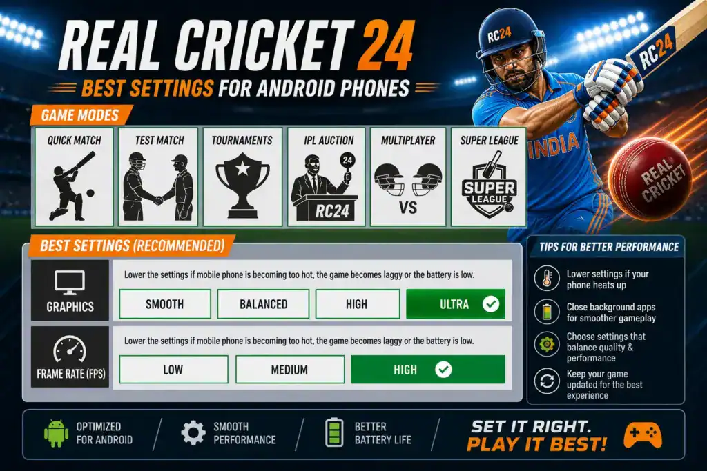 Real Cricket best settings for Android phones