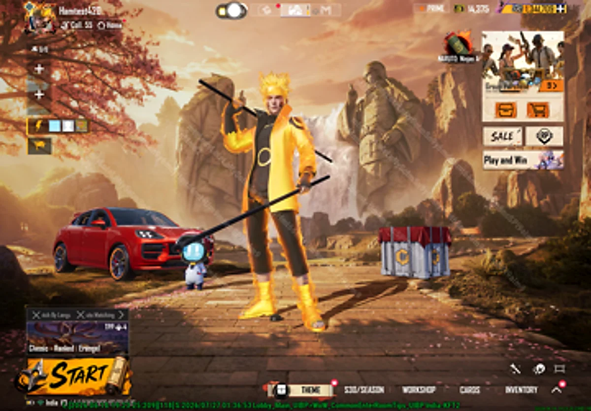 BGMI 4.5 update download Naruto themed lobby screen after installing the update
